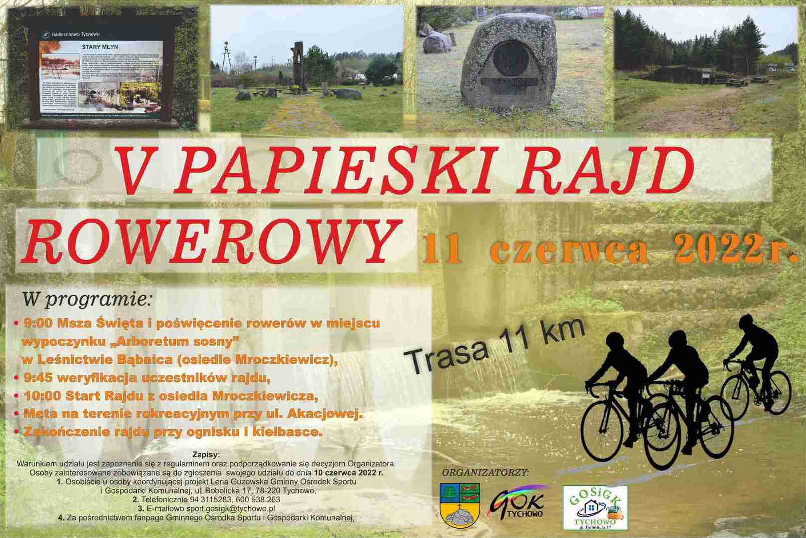 Plakat V Papieskiego Rajdu Rowerowego - szczegóły znajdują się w informacji pod plakatem.