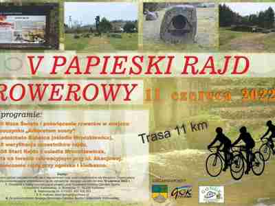 Plakat V Papieskiego Rajdu Rowerowego - szczegóły znajdują się w informacji pod plakatem.