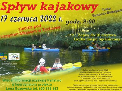 Plakat spływ kajakowy - wszelkie informacje które są na plakacie znajdują się w artykule.