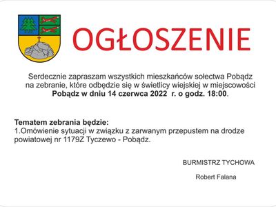 Ogłoszenie o planowanym zebraniu.