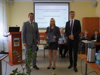 Na zdjęciu Burmistrz Tychowa, Sołtys Kowalek oraz Przewodniczący Rady Miejskiej w Tychowie