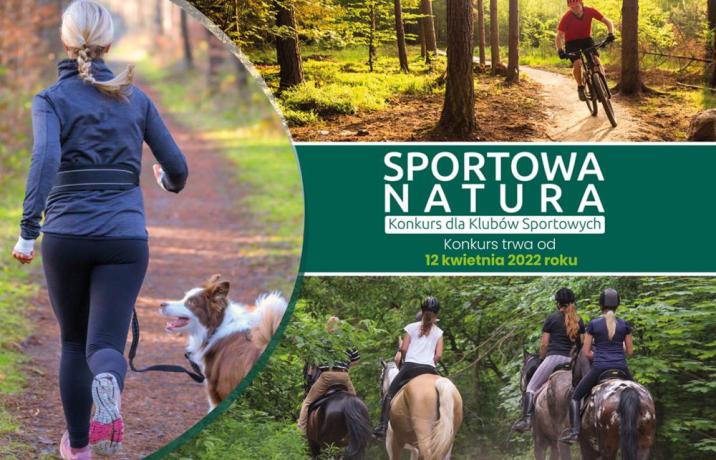 Sportowa natura plakat informujący o możliwości pozyskania dofinansowania.