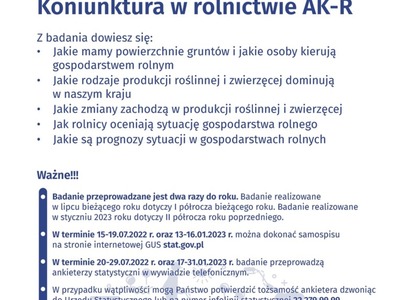 Plakat dotyczący Badanie Koniunktury w Gospodarstwach Rolnych
