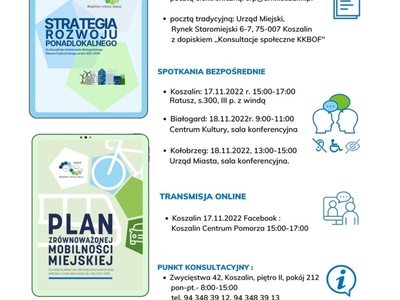 Plakat informacyjny o konsultacjach społecznych w ramach strategii ponadlokalnej KKBOF- więcej informacji zawarte są w tekście