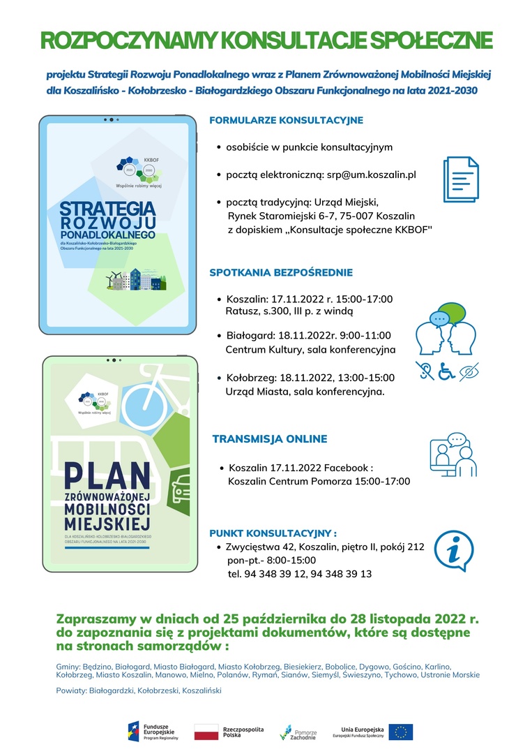 Plakat informacyjny o konsultacjach społecznych w ramach strategii ponadlokalnej KKBOF- więcej informacji zawarte są w tekście