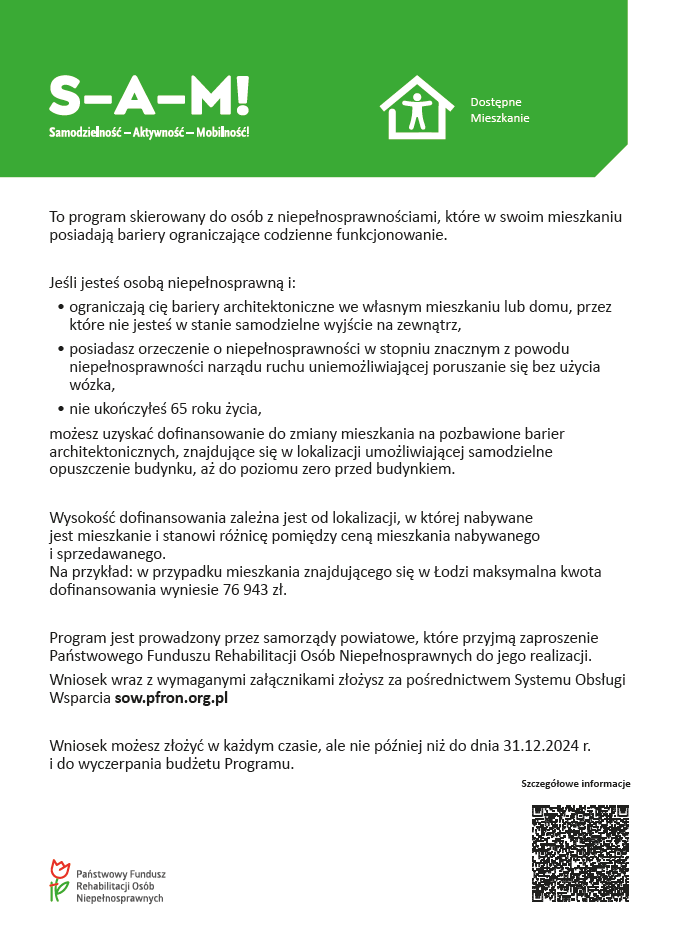 plakat przedstawiający najważniejsze informacje dotyczące naboru wniosków ,,Dostępne mieszkanie".