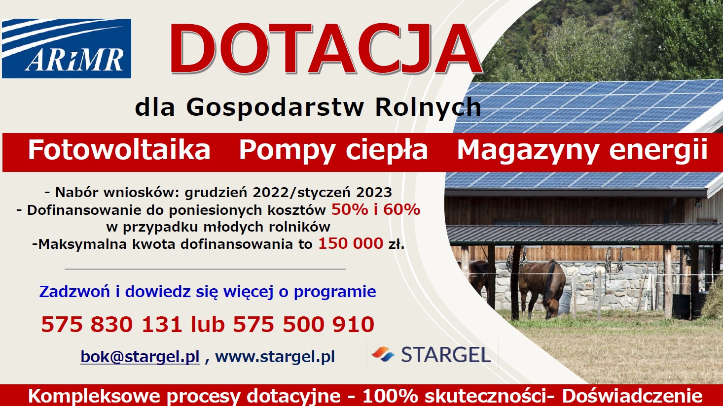 ulotka informacyjna o naborze wniosków w programie „Modernizacja Gospodarstw Rolnych" ogłoszonym przez ARiMR