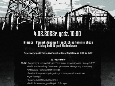 na zdjęciu plakat informujący o uroczystości obchodów 78. Rocznicy Ewakuacji Obozu STALAF LUFT IV