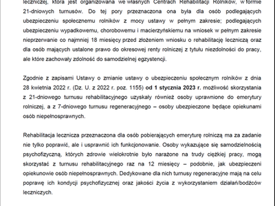 materiał informacyjny dot. rehabilitacji leczniczej w KRUS po zmianach
