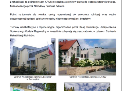 materiał informacyjny dot. rehabilitacji leczniczej w KRUS po zmianach