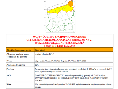 NA ZDJĘCIU INFORMACJA PROGNOZY NIEBEZPIECZNYCH ZJAWISK METEOROLOGICZNYCH