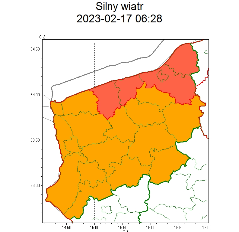 Mapa miejsc objętych ostrzeżeniem