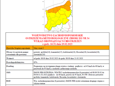 NA ZDJĘCIU INFORMACJA PROGNOZY NIEBEZPIECZNYCH ZJAWISK METEOROLOGICZNYCH