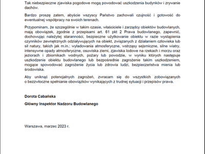 pismo od głównego inspektora nadzoru budowlanego