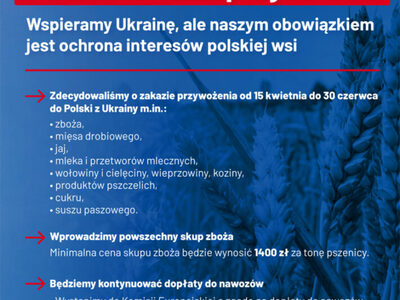 Wspieramy Ukrainę, ale naszym obowiązkiem jest ochrona interesów polskiej wsi.