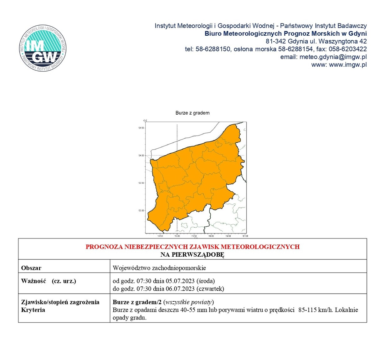 PROGNOZA NIEBEZPIECZNYCH ZJAWISK METEOROLOGICZNYCH