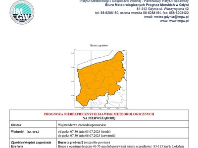 PROGNOZA NIEBEZPIECZNYCH ZJAWISK METEOROLOGICZNYCH