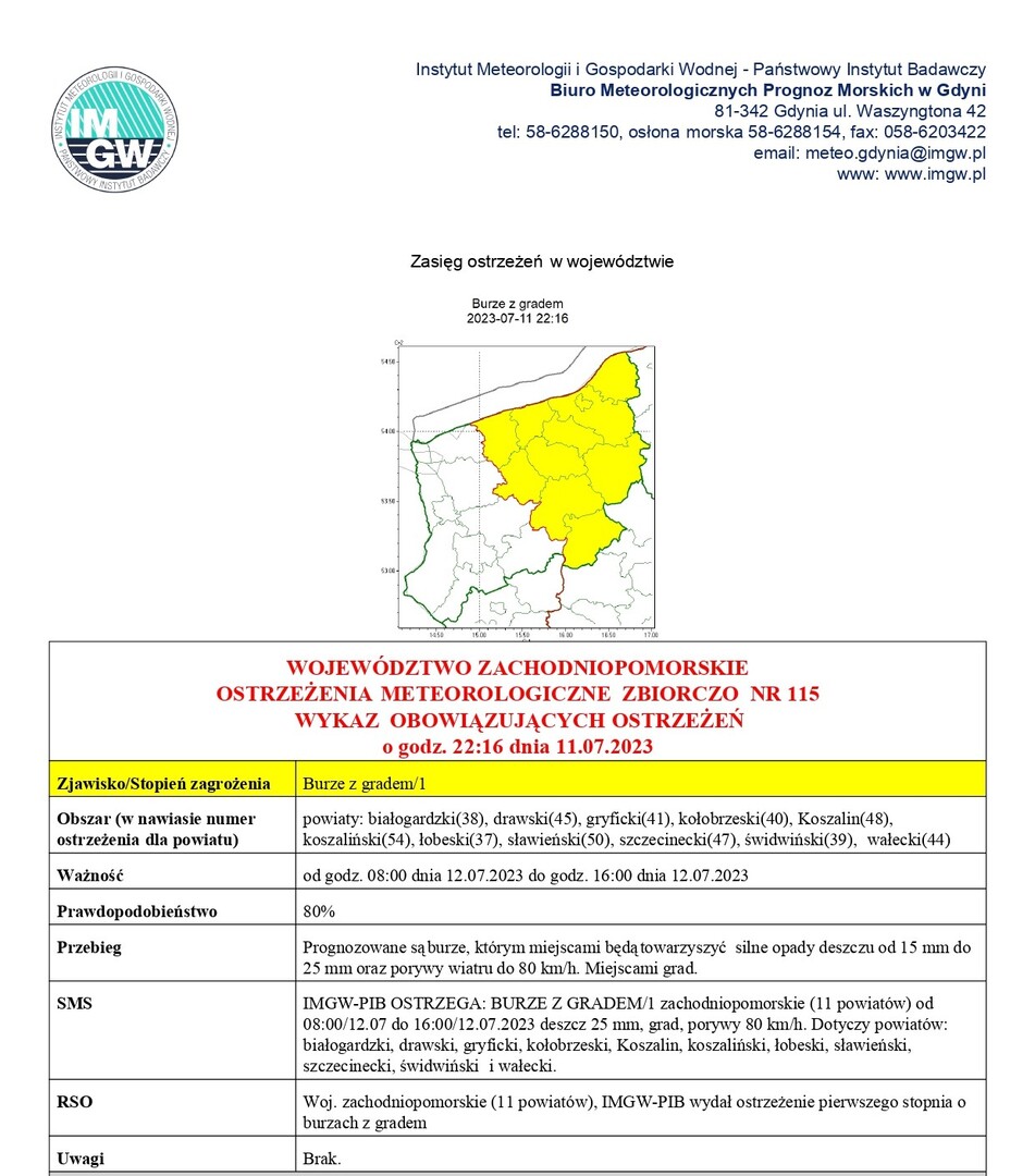 OSTRZEŻENIA METEOROLOGICZNE