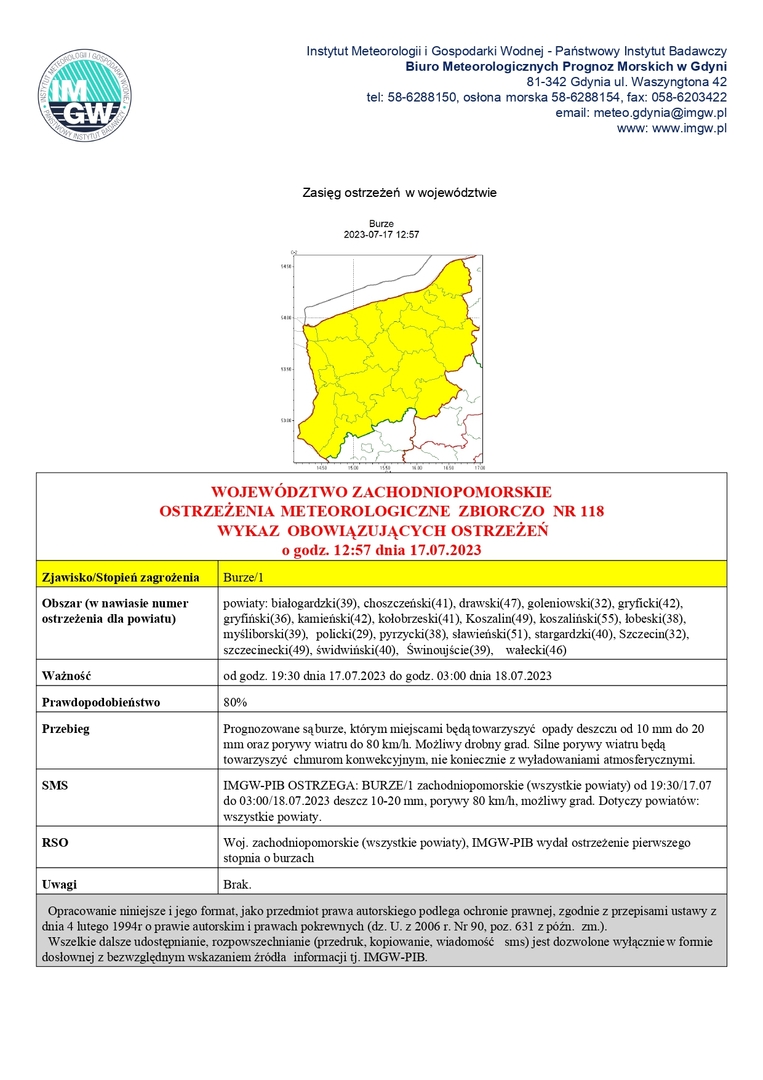 OSTRZEŻENIA METEOROLOGICZNE