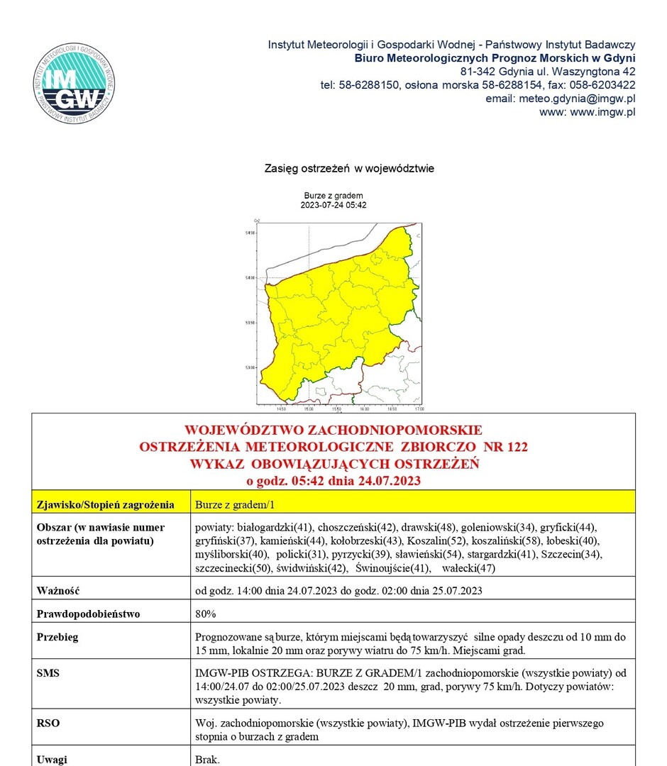 OSTRZEŻENA METEOROLOGICZNE
