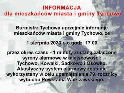 INFORMACJA dla mieszkańców miasta i gminy Tychowo