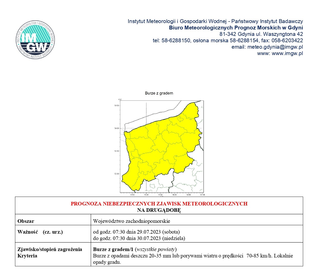 OSTRZEŻENA METEOROLOGICZNE

