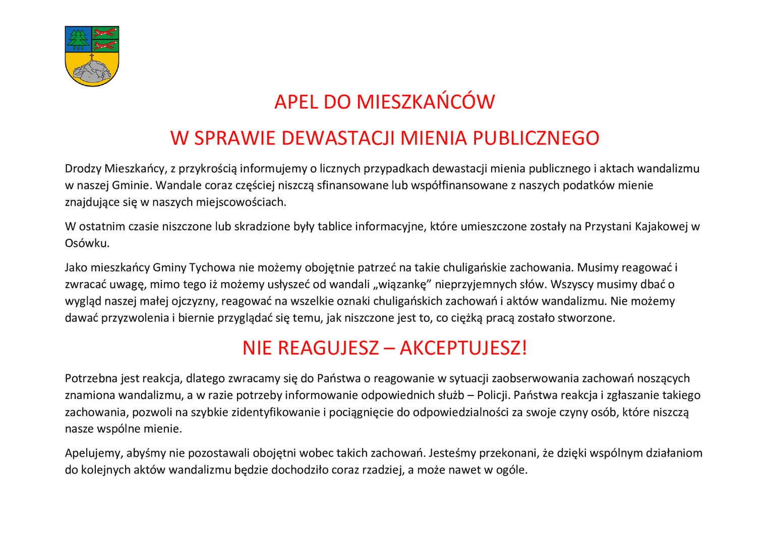 APEL DO MIESZKAŃCÓW