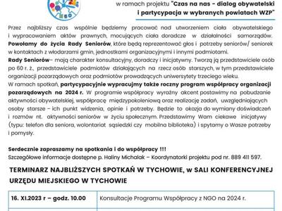 U góry grafiki znajduje się napis: Stowarzyszenie Wspierania Inicjatyw Społecznych w Bobolicach wraz z Burmistrzem Tychowa zapraszają...