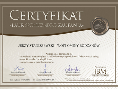 Certyfikat Laur Społecznego Zaufania