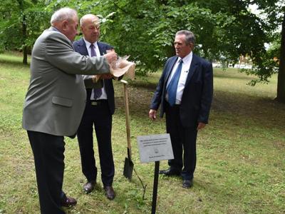 wójt z radnymi przy sadzeniu dęba