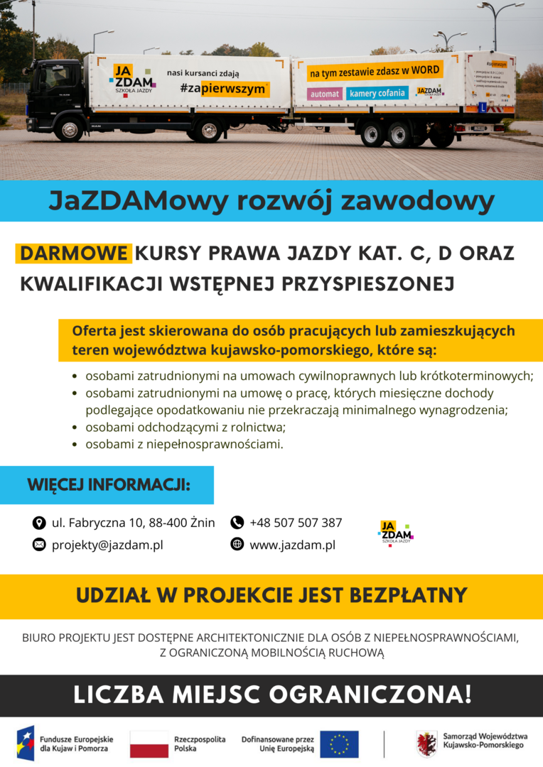 Plakat projektu "JaZDAMowy rozwój zawodowy"