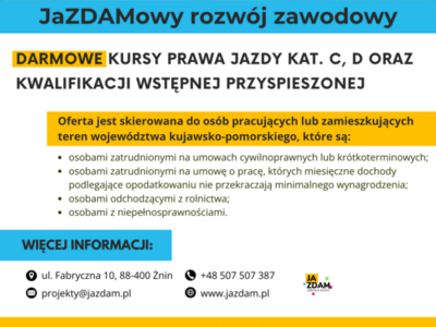 Plakat projektu "JaZDAMowy rozwój zawodowy"