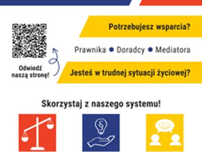 Plakat o bezołatnej pomocy prawnej.