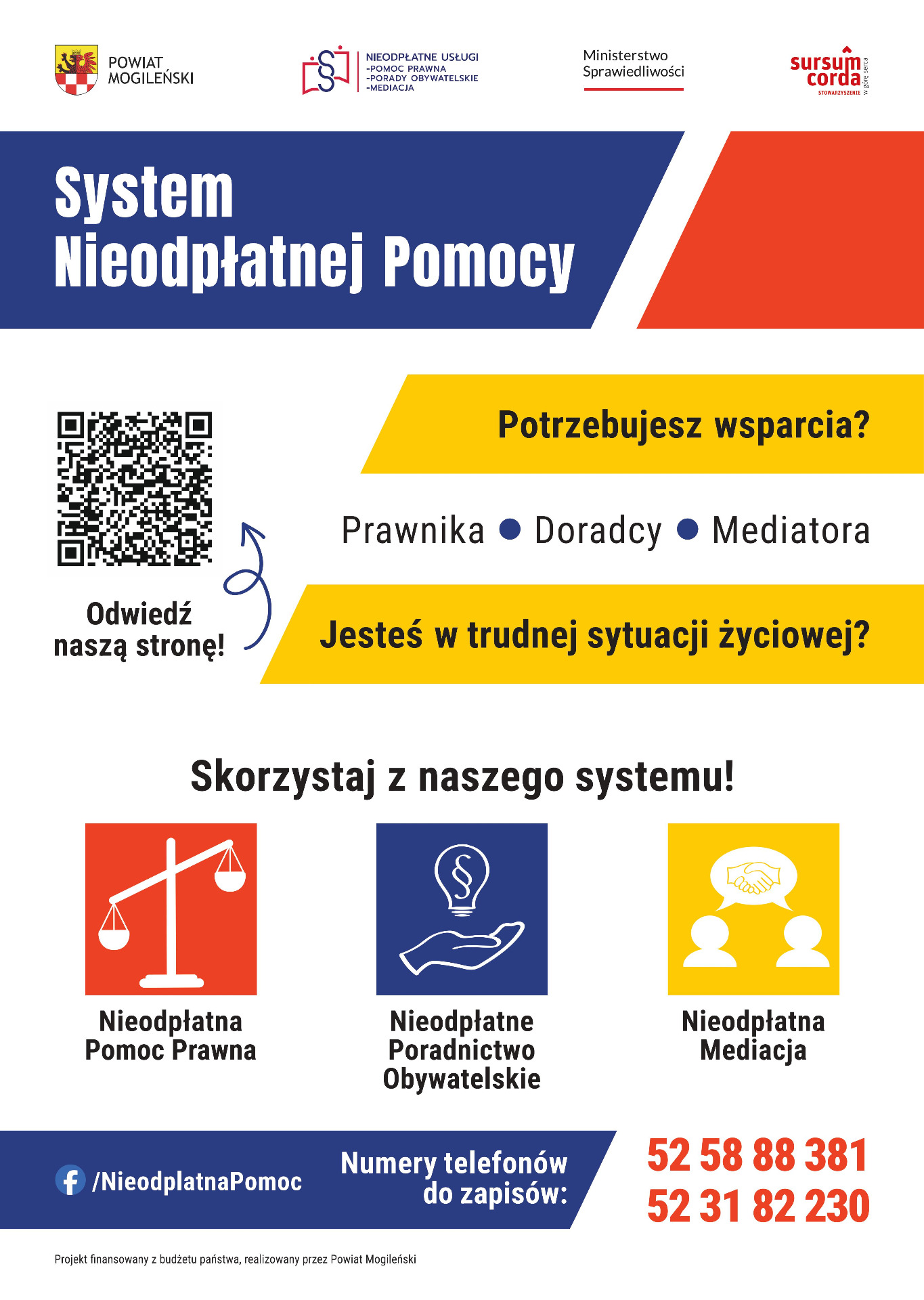 Plakat o bezołatnej pomocy prawnej.