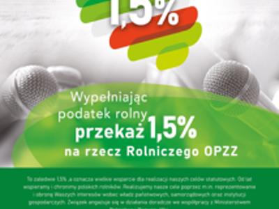 Grafika dot. przekazywania 1,5% pdatku rolnego na organizacje rolnicze.