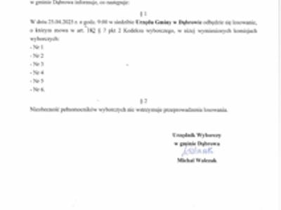 Wybory Prezydenta RP. Informacja o losowaniu składów Obwodowych Komisji Wyborczych.