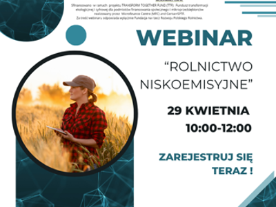 Plakat informacyjny o szkoleniu dot. rolnictwa niskoemisyjnego.