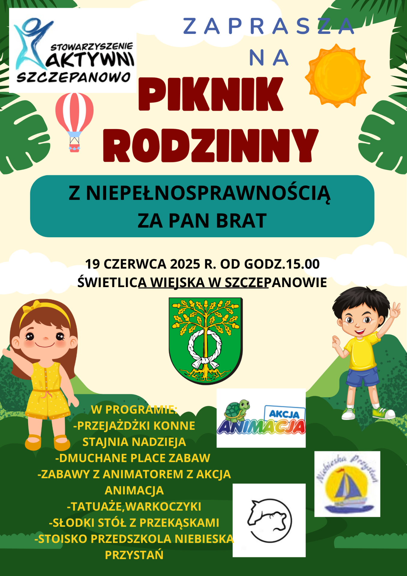 Plakat informujacy o Pikniku rodzinnym.