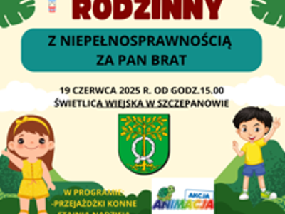 Plakat informujacy o Pikniku rodzinnym.