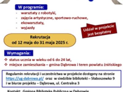 Na plakacie podano ofertę rekrutacyjną do Klubu Młodzieżowego.