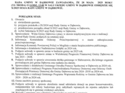 Ogłoszenie o X/2025 sesji Rady Gminy w Dąbrowie