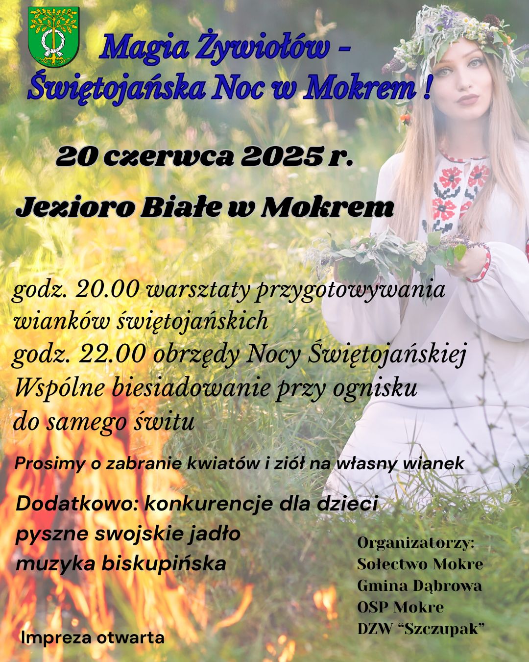 Plakat o imprezei pn. Noc Świętojańska w Mokrem