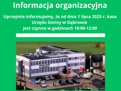 Godziny otwarcia kasy w Urzedzie Gminy w Dąbrowie.