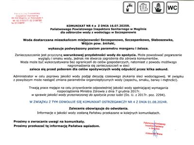 Komunikat Sanepidu o jakości wody.