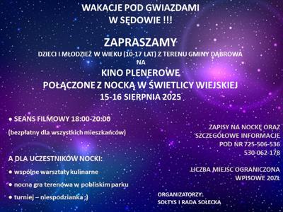 Plakat informujący o wydazreniu "Nocka pod gwiazdami" w Sędowie