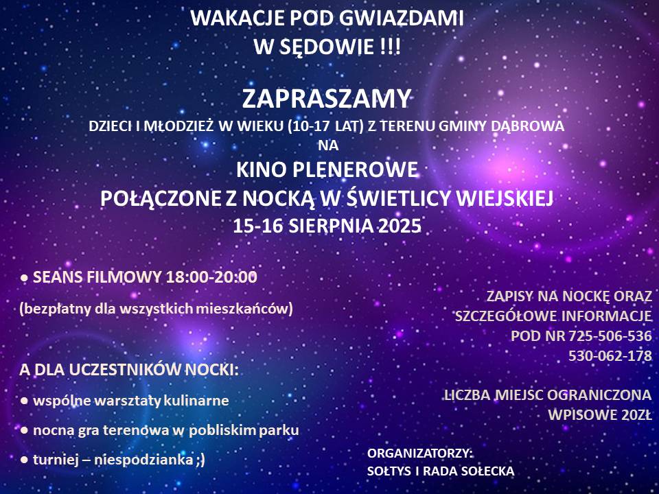 Plakat informujący o wydazreniu "Nocka pod gwiazdami" w Sędowie