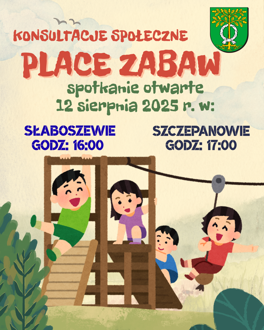 Plakat - Zaproszenie na konsultacje w sprawie placów zabaw