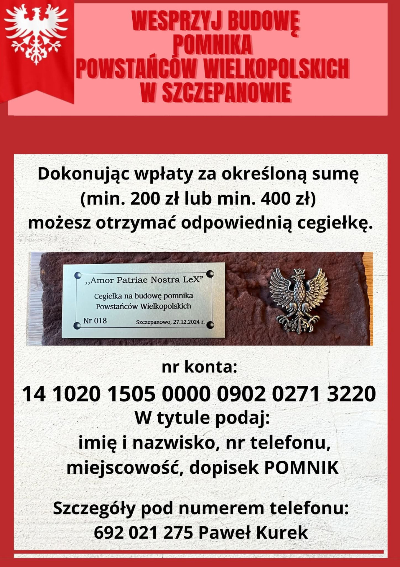 grafika: zbiórka srodków na budowe pomnika