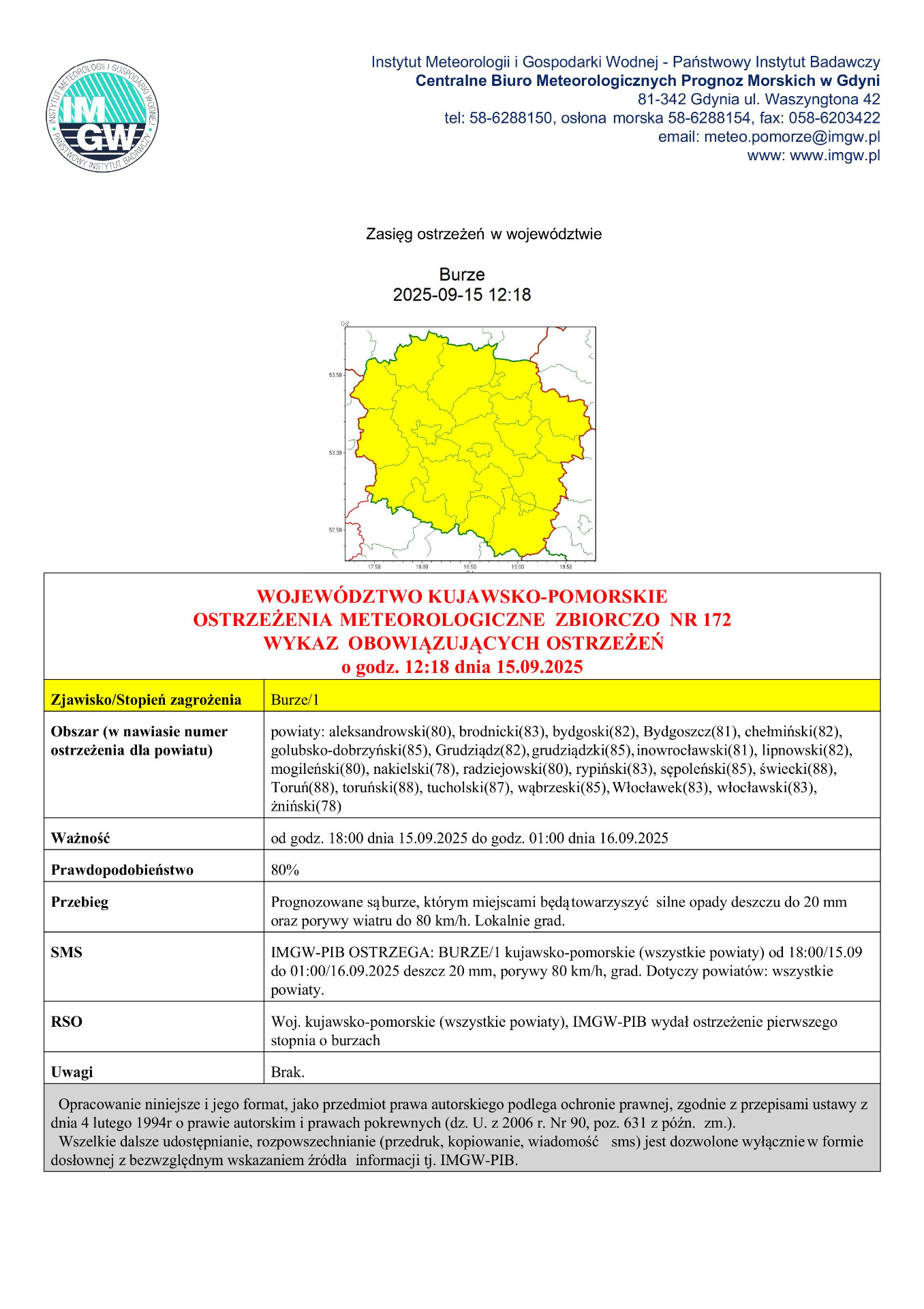Ostrzeżenie meteorologiczne przed burzami.