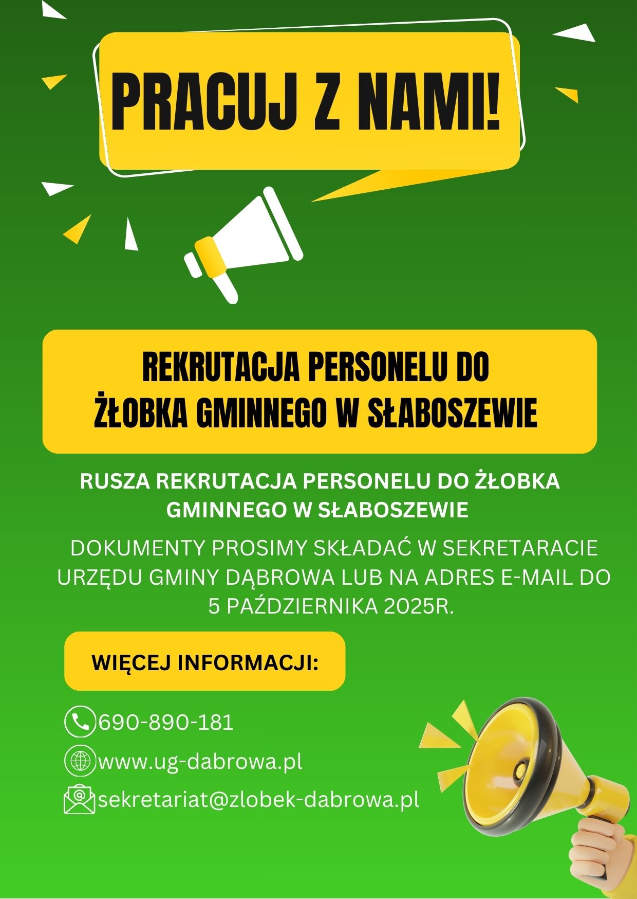 grafika rekrutacja personelu do żłobka w Słaboszewie.